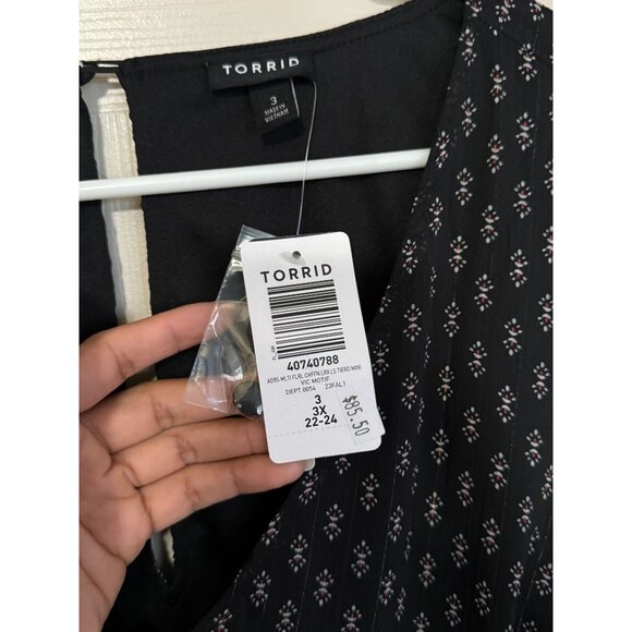 NEW Mini Lurex Chiffon Tiered Dress tiered skirt floral print plus size 3 black - Picture 5 of 8